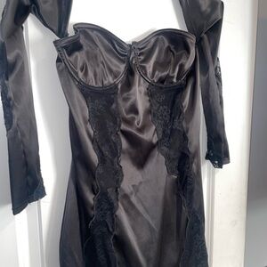 🖤 PrettyLittleThing Black Satin Lace Corset Mini Dress